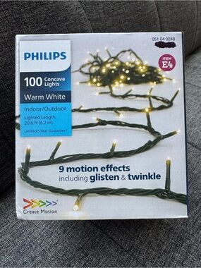 PHILIPS Warm White Concave 100-Count Indoor/Outdoor String Lights